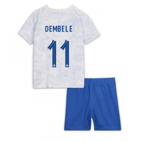 Otroški Nogometni dresi Francija Ousmane Dembele #11 Gostujoči SP 2022 Kratek Rokav (+ Kratke hlače)